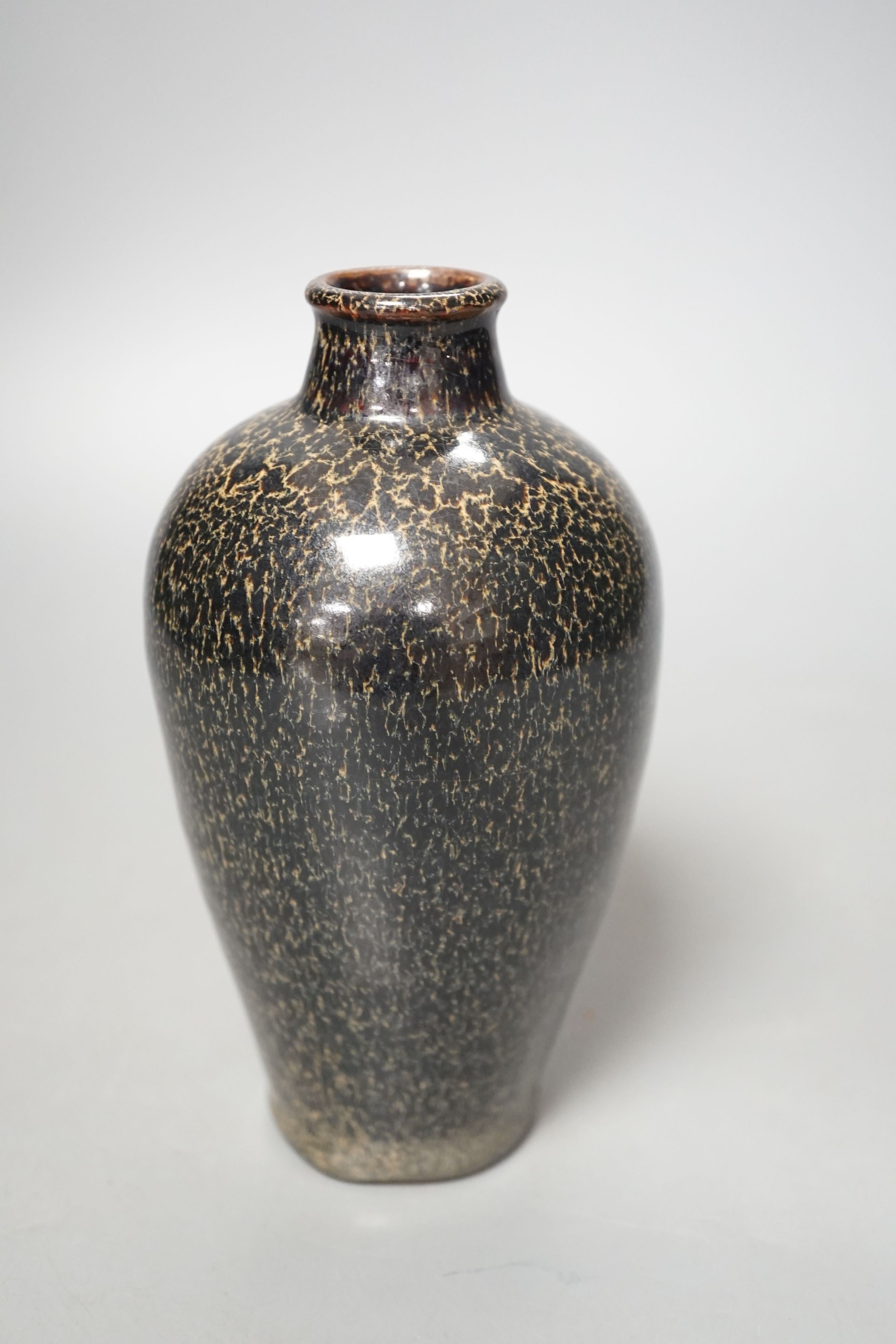 A Chinese oil spot glaze vase, Song style, 27 cms high.